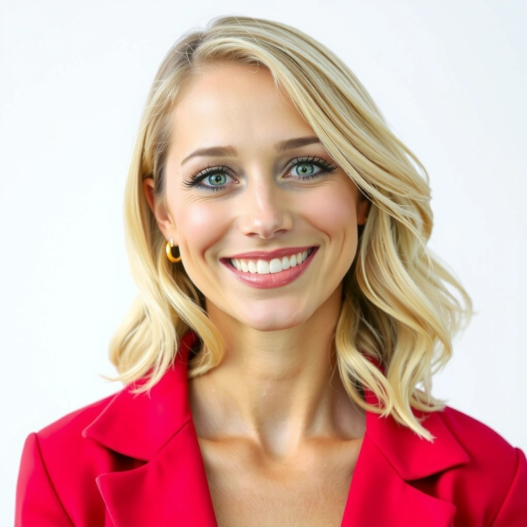 Portrait of Emily White, a yoga student smiling peacefully